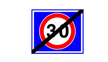 תמרור הגבלת מהירות 30 עם קו אלכסוני שחור החוצה אותו