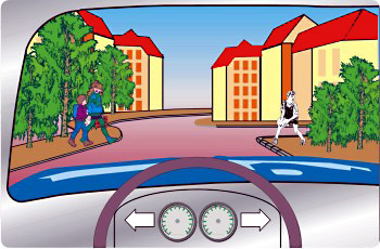 ילדים משני צדי כביש בשכונת מגורים, ללא מעבר חצייה מסומן.